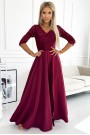  309-9 AMBER elegant long maxi dress with lace neckline - burgundy 