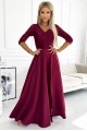  309-9 AMBER elegant long maxi dress with lace neckline - burgundy 