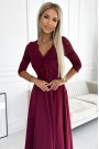  309-9 AMBER elegant long maxi dress with lace neckline - burgundy 