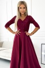  309-9 AMBER elegant long maxi dress with lace neckline - burgundy 