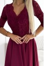  309-9 AMBER elegant long maxi dress with lace neckline - burgundy 