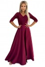  309-9 AMBER elegant long maxi dress with lace neckline - burgundy 