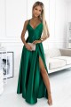  513-1 LUNA elegant long satin dress with a neckline and crossed straps - green 