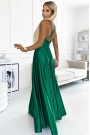  513-1 LUNA elegant long satin dress with a neckline and crossed straps - green 