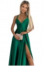  513-1 LUNA elegant long satin dress with a neckline and crossed straps - green 