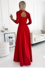  309-8 AMBER lace, elegant long dress with a neckline and leg slit - red 