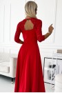  309-8 AMBER lace, elegant long dress with a neckline and leg slit - red 