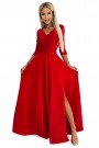  309-8 AMBER lace, elegant long dress with a neckline and leg slit - red 