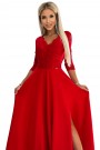  309-8 AMBER lace, elegant long dress with a neckline and leg slit - red 