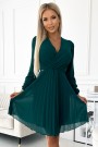  313-14 ISABELLE Pleated chiffon dress with a neckline - green 