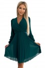  313-14 ISABELLE Pleated chiffon dress with a neckline - green 