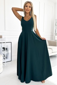  246-5 CINDY long elegant dress with a neckline - green 