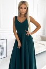  246-5 CINDY long elegant dress with a neckline - green 