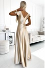  411-7 CRYSTAL satin long dress with a neckline - gold 