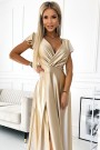  411-7 CRYSTAL satin long dress with a neckline - gold 