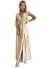  411-7 CRYSTAL satin long dress with a neckline - gold 