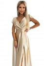  411-7 CRYSTAL satin long dress with a neckline - gold 
