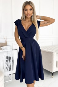  348-6 SCARLETT - flared dress with a neckline - dark blue 