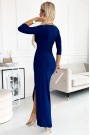  404-8 Shiny dress with a neckline and a slit on the leg - blue with glitter 