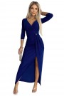 404-8 Shiny dress with a neckline and a slit on the leg - blue with glitter 