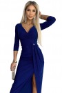  404-8 Shiny dress with a neckline and a slit on the leg - blue with glitter 