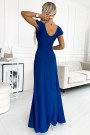  411-9 CRYSTAL long shimmering dress with a neckline - Blue 