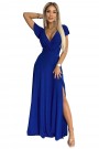  411-9 CRYSTAL long shimmering dress with a neckline - Blue 
