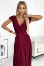  411-8 CRYSTAL long shimmering dress with a neckline - Burgundy color 
