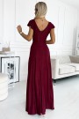  411-8 CRYSTAL long shimmering dress with a neckline - Burgundy color 