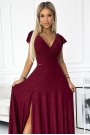  411-8 CRYSTAL long shimmering dress with a neckline - Burgundy color 