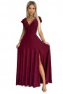  411-8 CRYSTAL long shimmering dress with a neckline - Burgundy color 