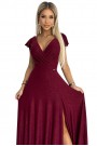  411-8 CRYSTAL long shimmering dress with a neckline - Burgundy color 
