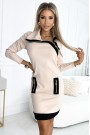  497-2 Two-color dress with three zippers - BEIGE and black 