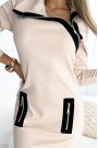  497-2 Two-color dress with three zippers - BEIGE and black 