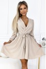 339-4 BINDY Feminine dress with a neckline and belt - beige 