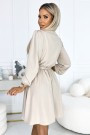  339-4 BINDY Feminine dress with a neckline and belt - beige 