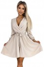  339-4 BINDY Feminine dress with a neckline and belt - beige 