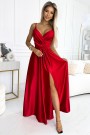  512-5 JULIET elegant long satin dress with a neckline and leg slit - red 