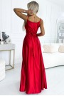  512-5 JULIET elegant long satin dress with a neckline and leg slit - red 