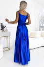  512-4 JULIET elegant long satin dress with a neckline and leg slit - royal blue 