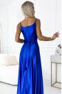  512-4 JULIET elegant long satin dress with a neckline and leg slit - royal blue 