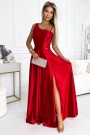  524-1 Long elegant satin one-shoulder dress - red 