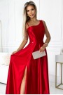  524-1 Long elegant satin one-shoulder dress - red 