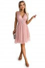  525-2 OLGA tulle dress with a neckline and decorative buckle - dirty pink 