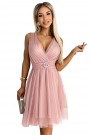  525-2 OLGA tulle dress with a neckline and decorative buckle - dirty pink 