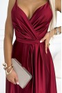  512-6 JULIET elegant long satin dress with a neckline and leg slit - Burgundy color 