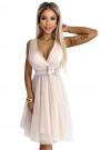  523-3 Tulle dress with a neckline and bow - beige 