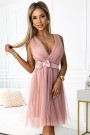 523-1 Tulle dress with a neckline and bow - dirty pink 