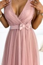  523-1 Tulle dress with a neckline and bow - dirty pink 