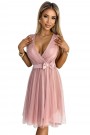  523-1 Tulle dress with a neckline and bow - dirty pink 
